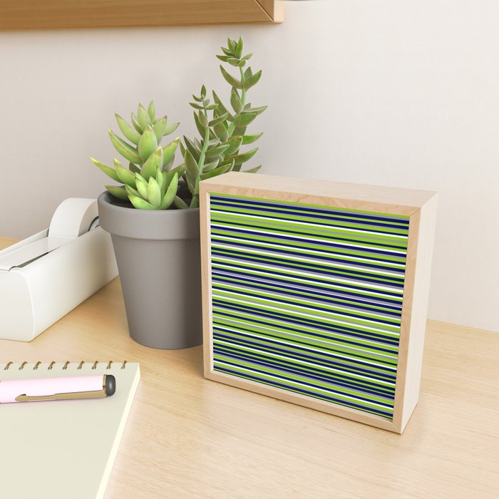 Fine Stripes Cheerful Pattern in Lime Green, Spring Green, Navy Blue, Gray Grey, White  Mini Art Print Gallery Image 2