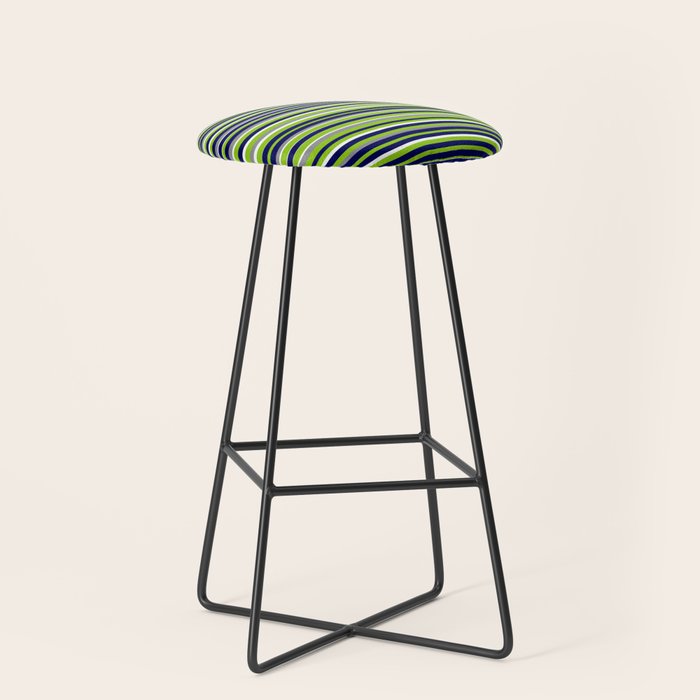 Fine Stripes Cheerful Pattern in Lime Green, Spring Green, Navy Blue, Gray Grey, White  Stool Gallery Image 1