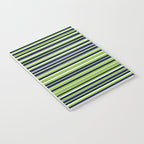 Fine Stripes Cheerful Pattern in Lime Green, Spring Green, Navy Blue, Gray Grey, White  Notebook Gallery Image 3