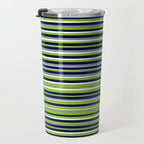 Fine Stripes Cheerful Pattern in Lime Green, Spring Green, Navy Blue, Gray Grey, White  Travel Mug Gallery Image 3