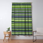 Fine Stripes Cheerful Pattern in Lime Green, Spring Green, Navy Blue, Gray Grey, White  Window Curtain Gallery Image 5