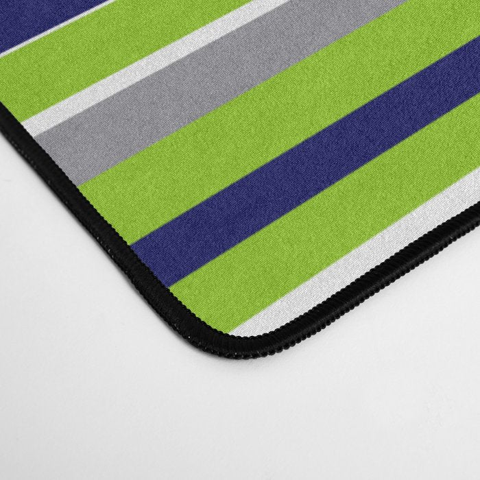 Fine Stripes Cheerful Pattern in Lime Green, Spring Green, Navy Blue, Gray Grey, White  Desk Mat Gallery Image 4