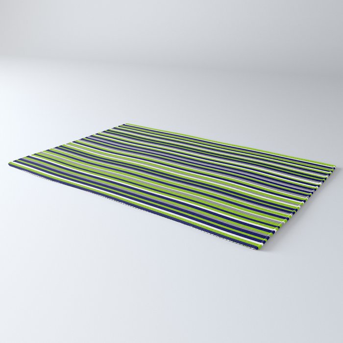Fine Stripes Cheerful Pattern in Lime Green, Spring Green, Navy Blue, Gray Grey, White  Rug Gallery Image 3