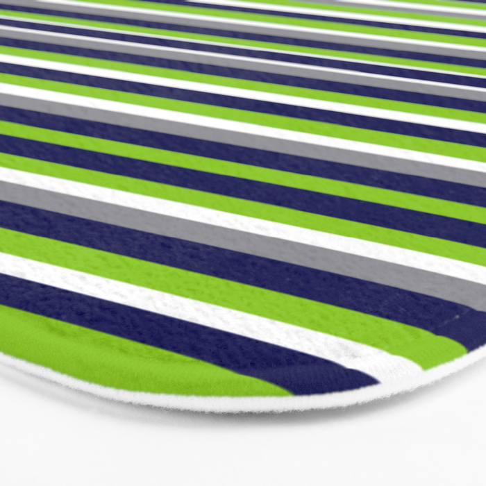 Fine Stripes Cheerful Pattern in Lime Green, Spring Green, Navy Blue, Gray Grey, White  Bath Mat Gallery Image 3