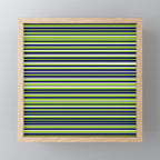 Fine Stripes Cheerful Pattern in Lime Green, Spring Green, Navy Blue, Gray Grey, White  Mini Art Print Gallery Image 1