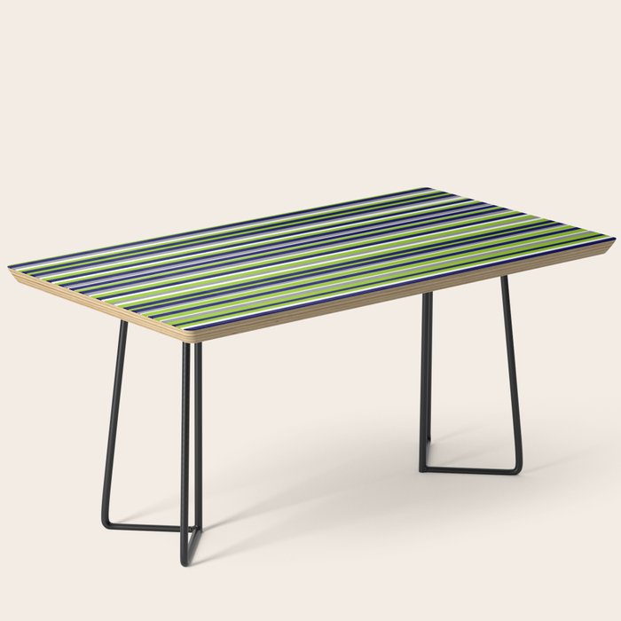 Fine Stripes Cheerful Pattern in Lime Green, Spring Green, Navy Blue, Gray Grey, White  Coffee Table Gallery Image 1