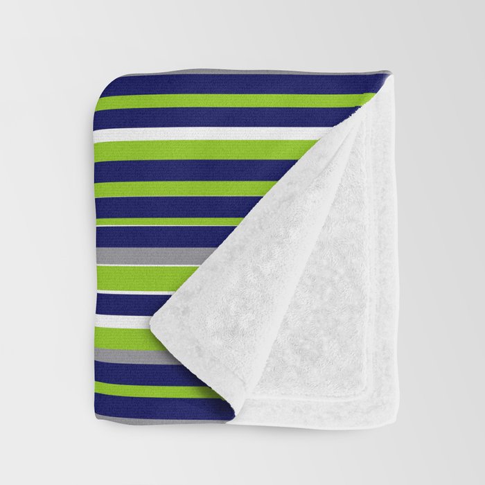 Fine Stripes Cheerful Pattern in Lime Green, Spring Green, Navy Blue, Gray Grey, White  Throw Blanket Gallery Image 3
