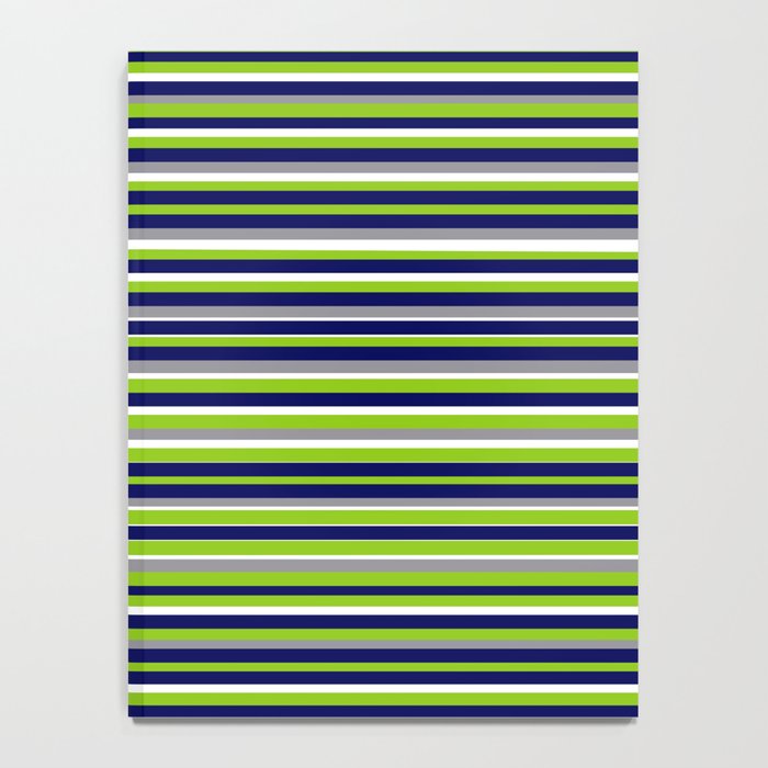 Fine Stripes Cheerful Pattern in Lime Green, Spring Green, Navy Blue, Gray Grey, White  Notebook Gallery Image 4