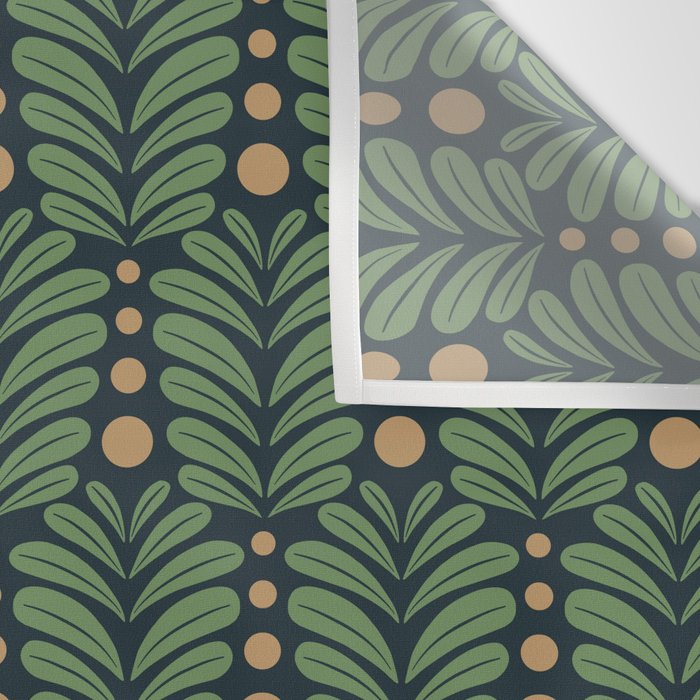 Green and Navy Botanical Scalloped Art Deco Pattern Wall Tapestry Gallery Image 3