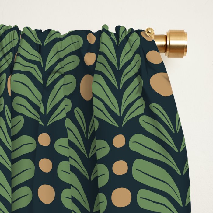 Green and Navy Botanical Scalloped Art Deco Pattern Window Curtain Gallery Image 2