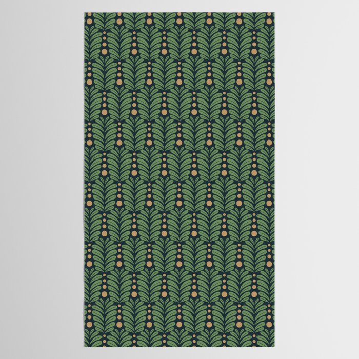 Green and Navy Botanical Scalloped Art Deco Pattern Tablecloth Gallery Image 2