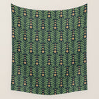 Green and Navy Botanical Scalloped Art Deco Pattern Wall Tapestry Gallery Image 4