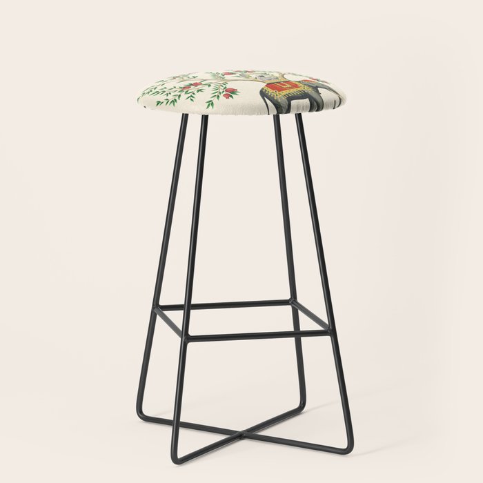 Chinoiserie Indian Elephant & Monkey Exotic Floral Stool Gallery Image 1