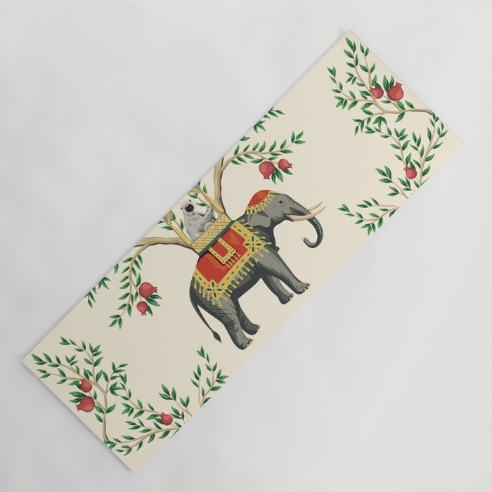 Chinoiserie Indian Elephant & Monkey Exotic Floral Yoga Mat Gallery Image 1