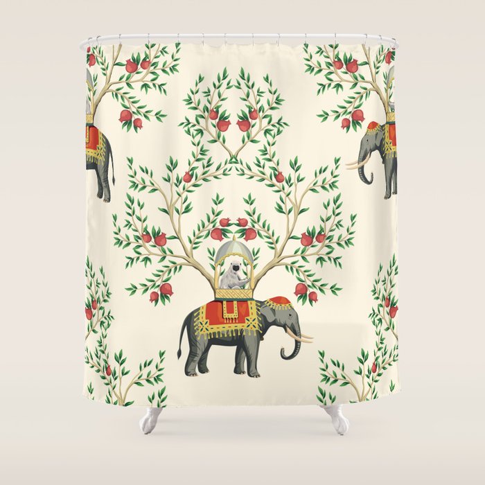 Chinoiserie Indian Elephant & Monkey Exotic Floral Shower Curtain Gallery Image 1