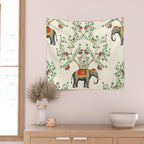 Chinoiserie Indian Elephant & Monkey Exotic Floral Wall Tapestry Gallery Image 2