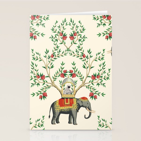 Chinoiserie Indian Elephant & Monkey Exotic Floral Stationery Card Gallery Image 2