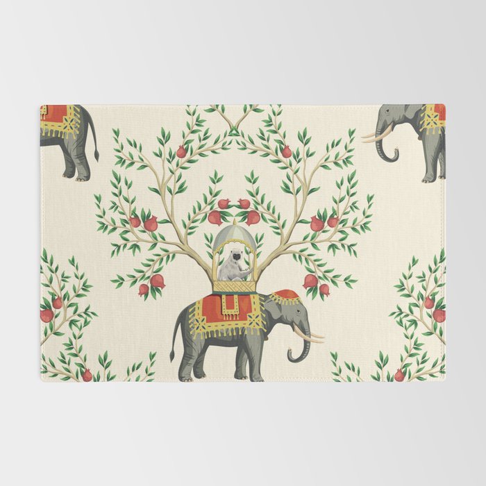 Chinoiserie Indian Elephant & Monkey Exotic Floral Rug Gallery Image 2