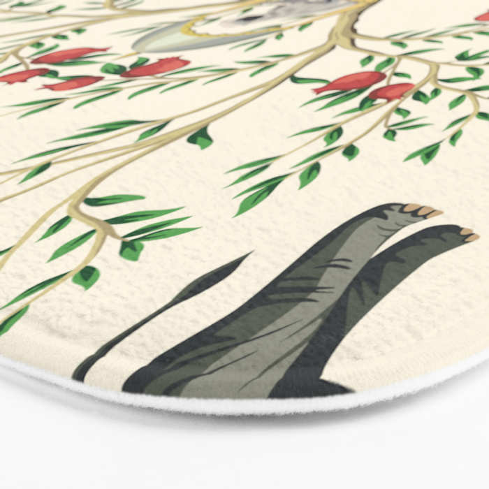 Chinoiserie Indian Elephant & Monkey Exotic Floral Bath Mat Gallery Image 3