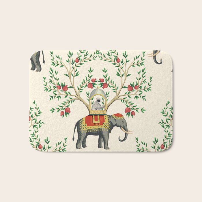 Chinoiserie Indian Elephant & Monkey Exotic Floral Bath Mat Gallery Image 1