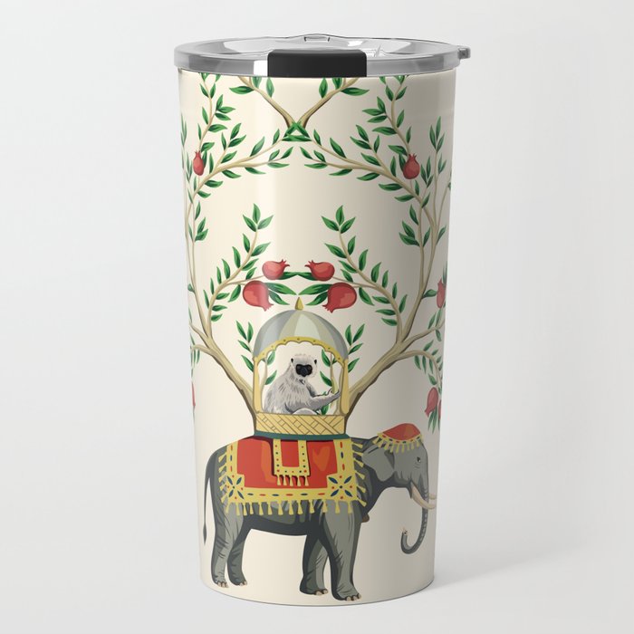 Chinoiserie Indian Elephant & Monkey Exotic Floral Travel Mug Gallery Image 1