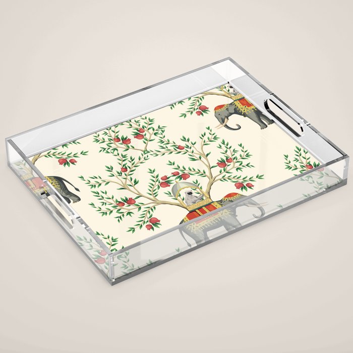 Chinoiserie Indian Elephant & Monkey Exotic Floral Acrylic Tray Gallery Image 1