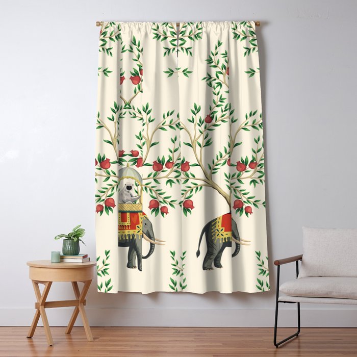 Chinoiserie Indian Elephant & Monkey Exotic Floral Window Curtain Gallery Image 5