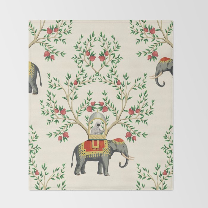 Chinoiserie Indian Elephant & Monkey Exotic Floral Throw Blanket Gallery Image 2