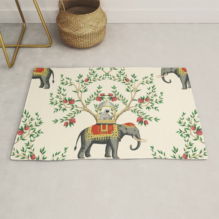 Chinoiserie Indian Elephant & Monkey Exotic Floral Rug Gallery Image 1
