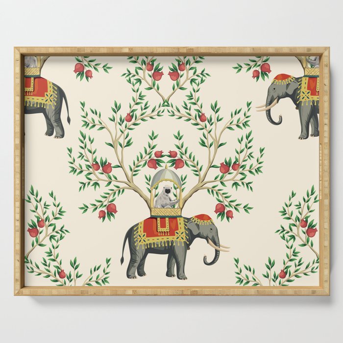 Chinoiserie Indian Elephant & Monkey Exotic Floral Serving Tray Gallery Image 1