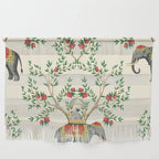 Chinoiserie Indian Elephant & Monkey Exotic Floral Wall Hanging Gallery Image 1