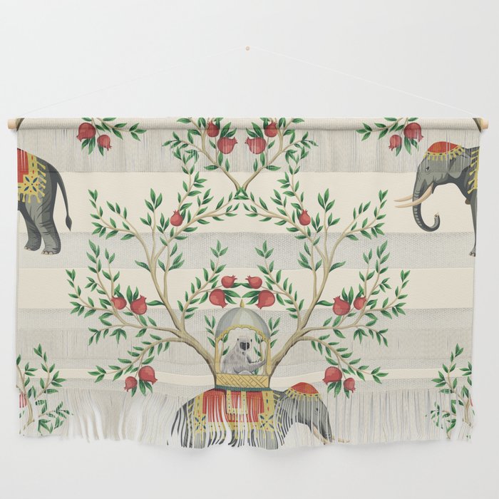Chinoiserie Indian Elephant & Monkey Exotic Floral Wall Hanging Gallery Image 1