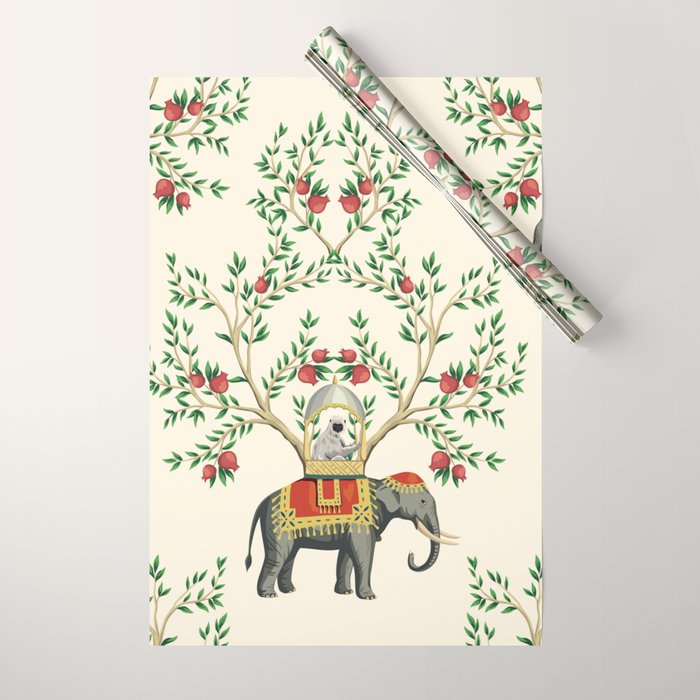 Chinoiserie Indian Elephant & Monkey Exotic Floral Wrapping Paper Gallery Image 1