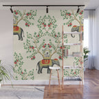 Chinoiserie Indian Elephant & Monkey Exotic Floral Wall Mural Gallery Image 1