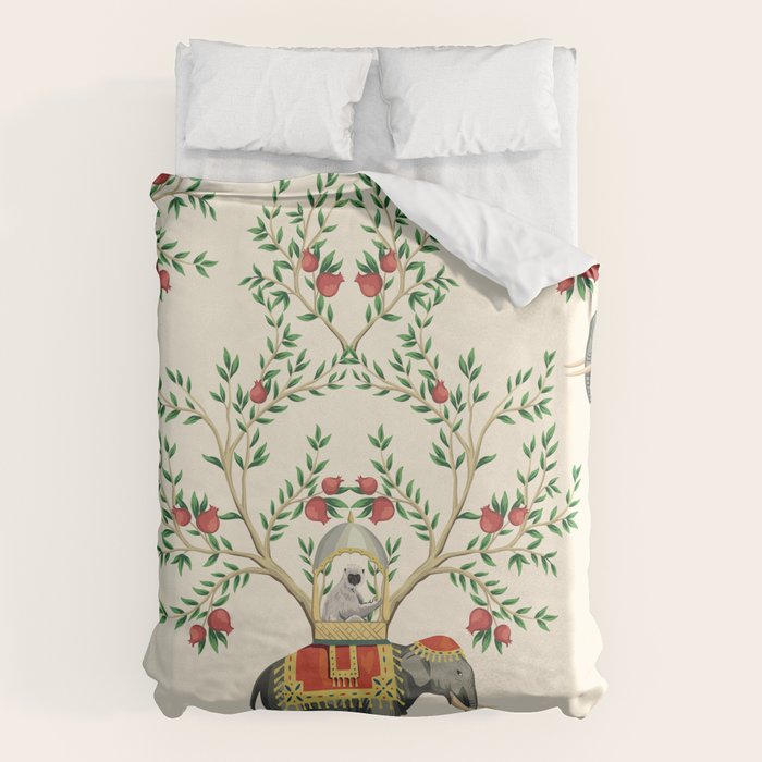 Chinoiserie Indian Elephant & Monkey Exotic Floral Duvet Cover Gallery Image 1