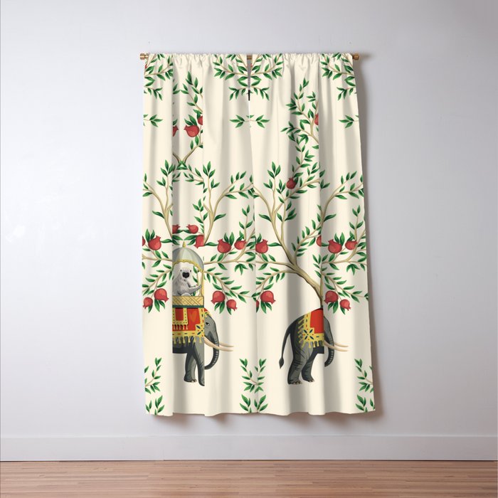 Chinoiserie Indian Elephant & Monkey Exotic Floral Window Curtain Gallery Image 3