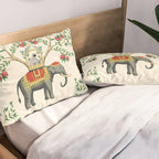 Chinoiserie Indian Elephant & Monkey Exotic Floral Pillow Sham Gallery Image 2
