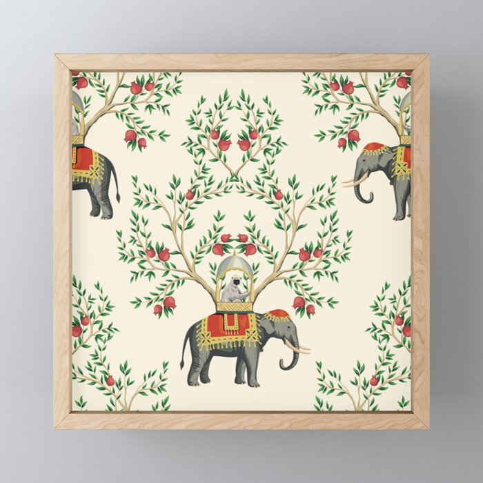 Chinoiserie Indian Elephant & Monkey Exotic Floral Mini Art Print Gallery Image 1