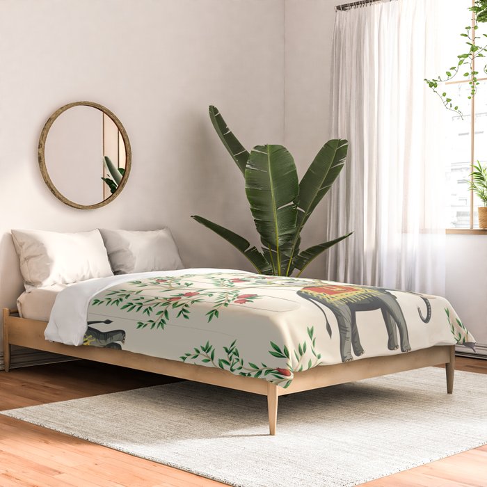 Chinoiserie Indian Elephant & Monkey Exotic Floral Comforter Gallery Image 2