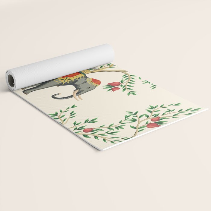 Chinoiserie Indian Elephant & Monkey Exotic Floral Yoga Mat Gallery Image 2
