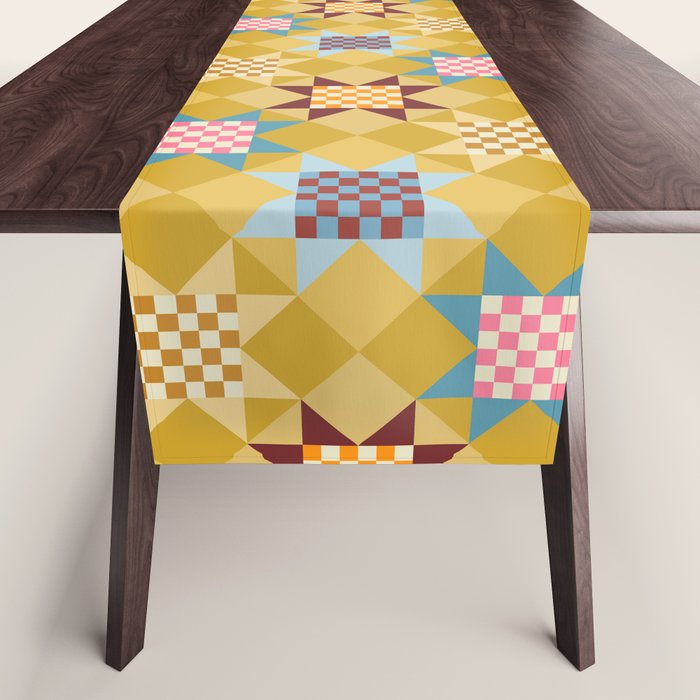 Checkerboard Quilt Shapes - Multicolor Gold Table Runner Gallery Image 1