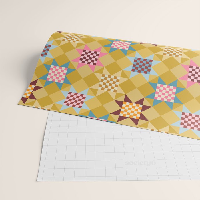 Checkerboard Quilt Shapes - Multicolor Gold Wrapping Paper Gallery Image 2