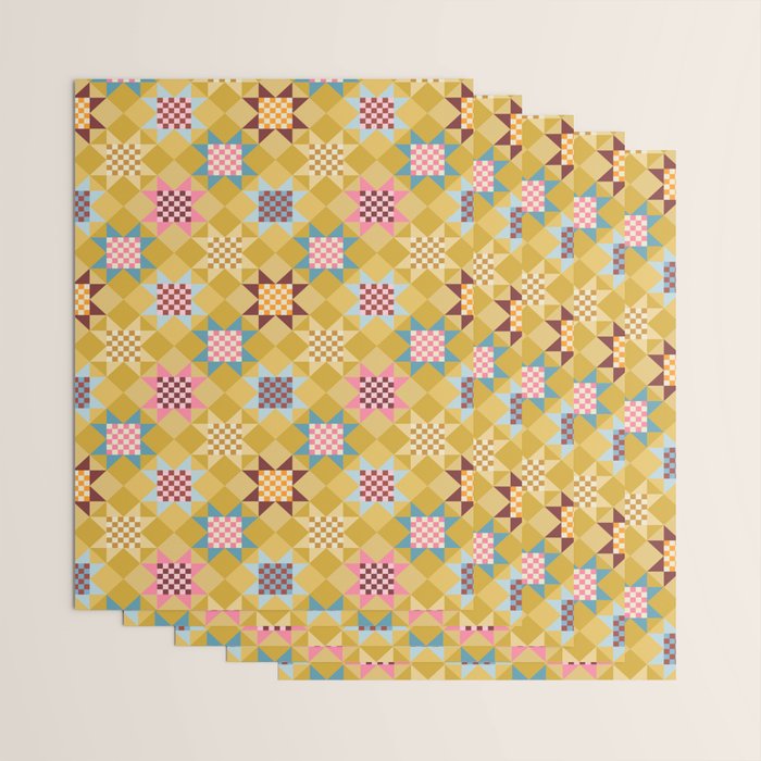 Checkerboard Quilt Shapes - Multicolor Gold Wrapping Paper Gallery Image 3