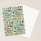 Whimsical Underwater World Multicolor Fish Pattern Turquoise Stationery Card Gallery Image 2