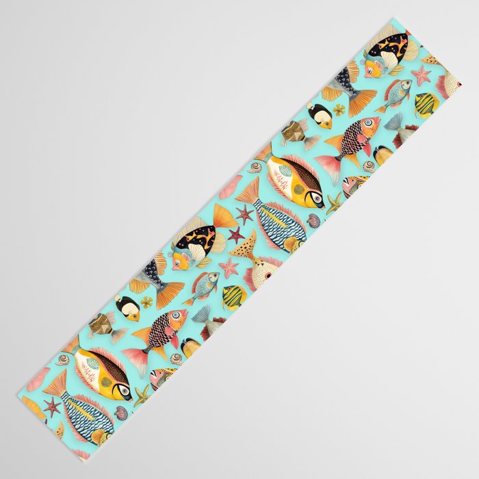 Whimsical Underwater World Multicolor Fish Pattern Turquoise Table Runner Gallery Image 3