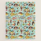 Whimsical Underwater World Multicolor Fish Pattern Turquoise Jigsaw Puzzle Gallery Image 1