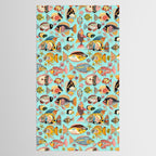 Whimsical Underwater World Multicolor Fish Pattern Turquoise Tablecloth Gallery Image 2