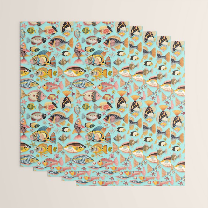 Whimsical Underwater World Multicolor Fish Pattern Turquoise Wrapping Paper Gallery Image 3