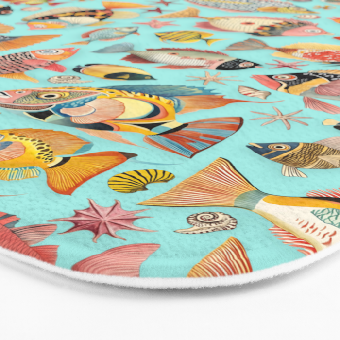 Whimsical Underwater World Multicolor Fish Pattern Turquoise Bath Mat Gallery Image 3