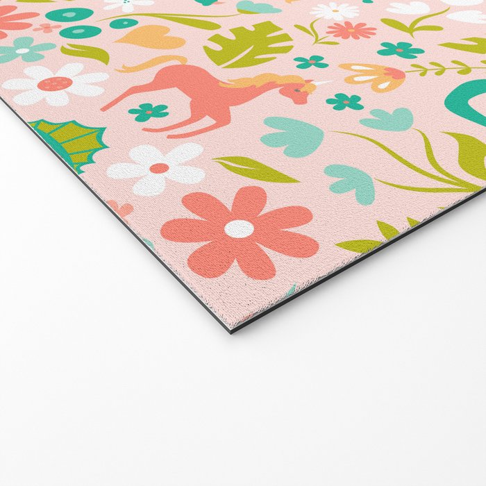 Dinosaurs + Unicorns in Pink + Teal Welcome Mat Gallery Image 2